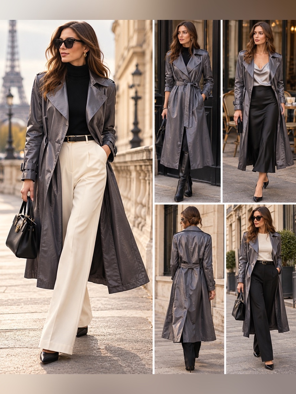 Missguided + Metallic Gray Long Trench Coat
